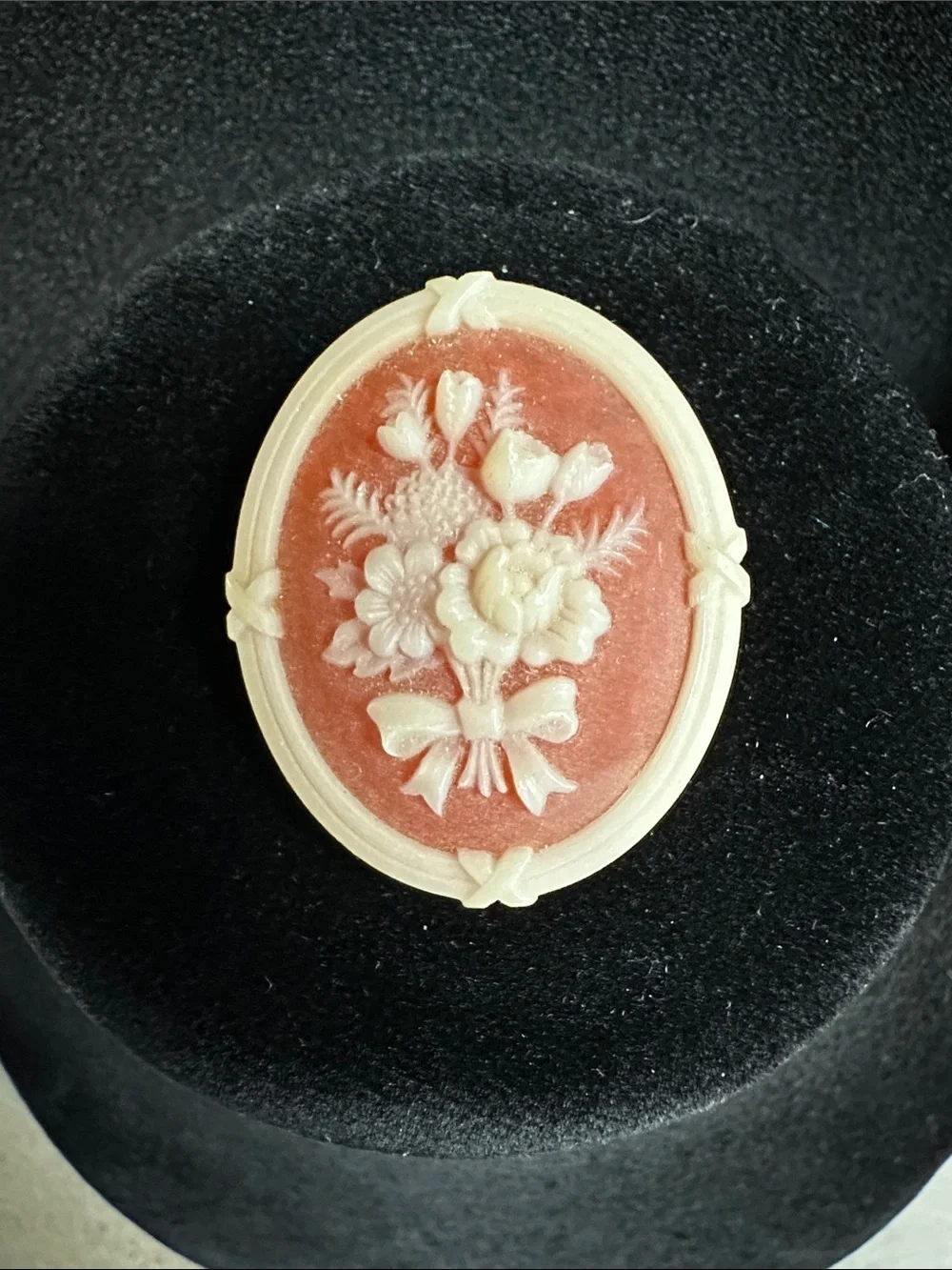 Vintage Avon Peach and Cream Floral Cameo Brooch